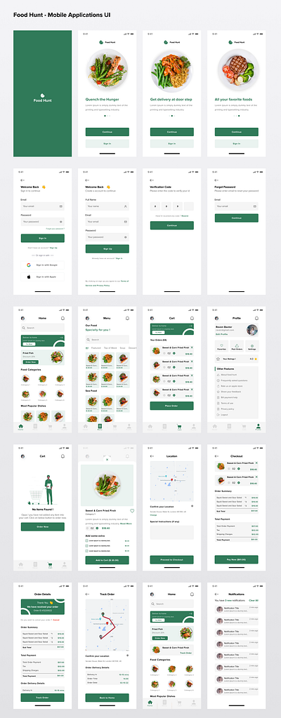 Food Hunt - All Screens food a foodapplication graphic design ui uiux