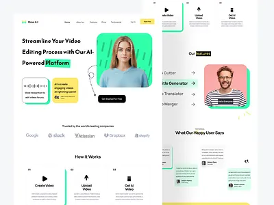AI Video editor landing page Design ai ai video editor artificial intelligence dashboard editing app illustration landing page landing page design landing page ui online video editor saas saas landing ui userinterface ux video video editor video landing page web design website