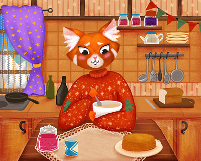Red panda cooks pancakes for her babies 2d amazon kdp art book illustration book of recipes cartoon character character design children book children book illustration childrens art colorful custom illustration cute illustration cute panda digital illustration kidlitart kitchen picture book procreate art red panda