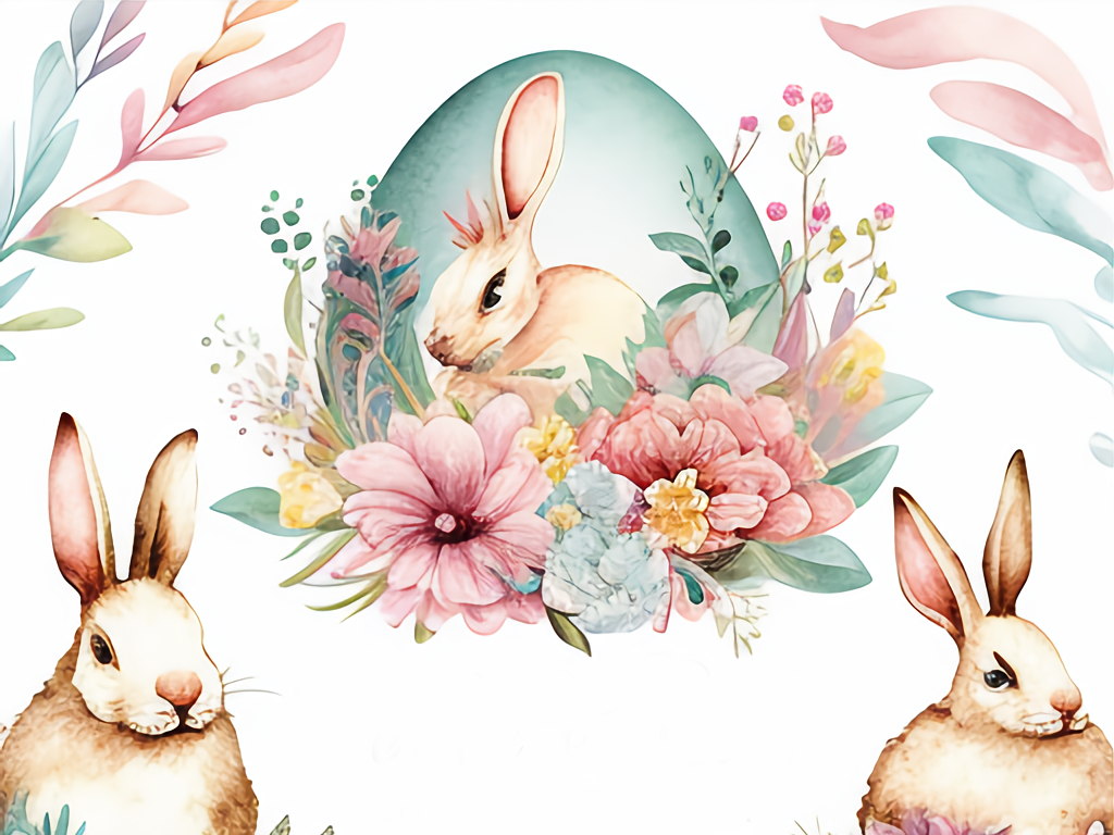 Happy Easter Bunnies Egg Floral Spring Watercolor by Muna Craft on Dribbble