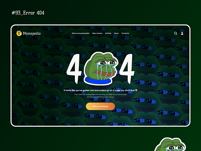 Daily UI - #93_Error 404 404 branding concept daily ui design error page fun illustration landing page logo meme pepe style ui website