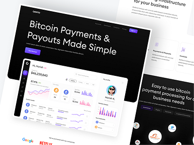 Crypto payments app landing page app bitcoin branding crypto dashboard design etherium graphic design homepage illustration landing landing page logo payments typography ui ux vector