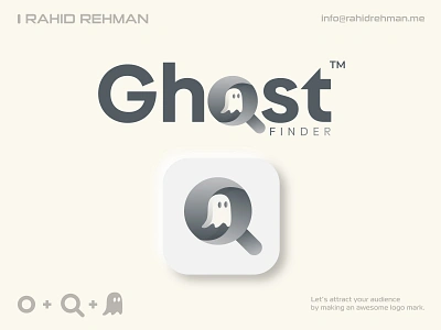 Ghost finder Logo - Magnifier + Ghost Logo branding creative logo design devil finder geometric ghost icon illustration lead logo logotype magnifier logo magnifying glass marketing modern logo monster search icon spook symbol