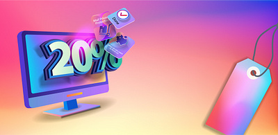 Horizontal banner for sale -20% discount on laptop screen gold