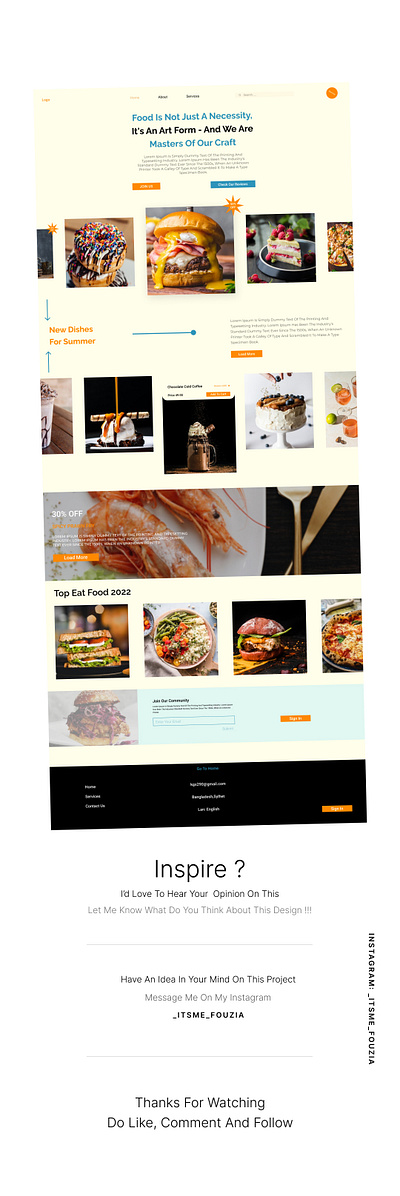 ##Food Website Create By Hussain Fouzia## dailyui dailyuichallenge design figma landingpage ui uiux userinterface webdesign