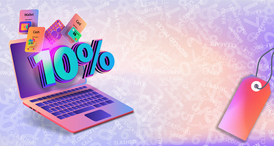 Horizontal banner for sale -10% discount on laptop screen gold