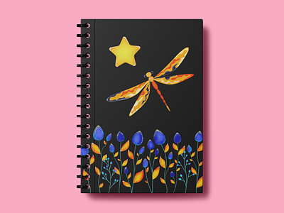 Dragonfly Illustration cover coverdesign design dragonfly flowers graphic design illustration notebook star
