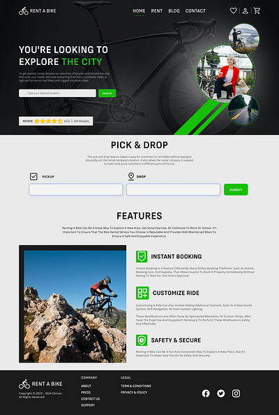 Rent a bike mini website! - Landing Page landing page rent rent a bike ui