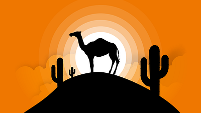 Camel, cacti and desert graphic design illustration