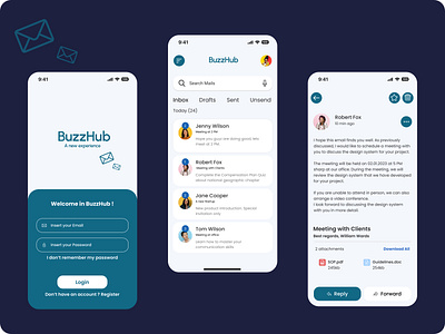 BuzzHub - Email Mobile Application email message mobile app ui