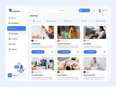 Global education: Courses animation app education learning minimal product ui ux