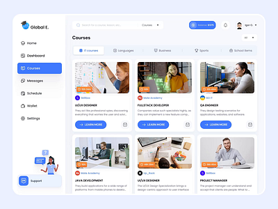 Global education: Courses animation app education learning minimal product ui ux