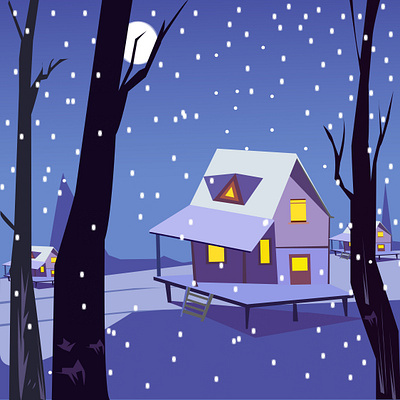 Snow falling in winter 2d design best place relaxed design illustrations vector