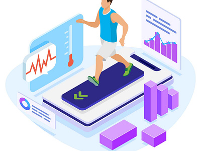 Treadmill App Isometric Illustration app design cartooning free download free illustration free vector freebie illustration illustrator treadmill treadmill app treadmill illustration vector vector design vector download vector illustration