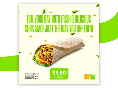 Subway Social Media Post Design banner ads branding content creation content design design fb ads food post graphic design instagram ads instagram post template logo social media banner social media design social media pack static design subway trendy vector