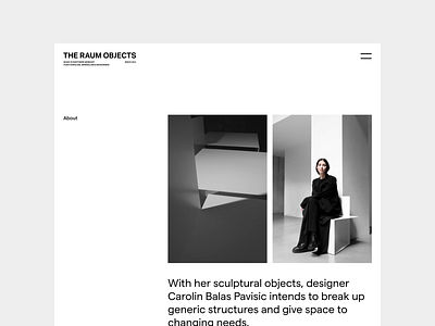 The Raum Objects Website about page interior minimal ui ux website