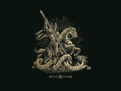 Widakk Design artwork branding design dragon drawing epic illustration knight legend logo medieval vintage woodcut
