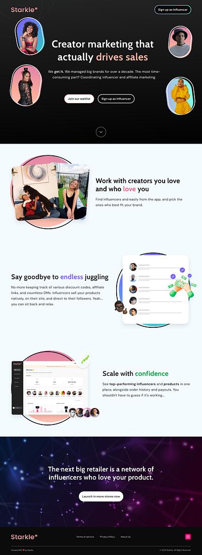 Starkle creator landing page branding design graphic design typography ui ux web