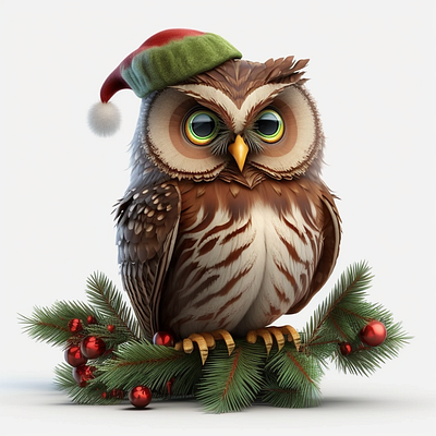Cute Christmas owls 2d 3d casual design illustration vector