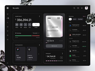 Banking App Dashboard app banking black clean credit card dark dashboard desktop fintech money transactions ui ux wallet