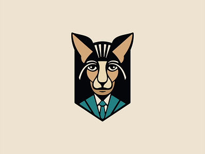 The Cat Man Logo animal branding cartoon cat character cute design emblem fantasy funny illustration logo man mark mascot pet portrait shield suit vector