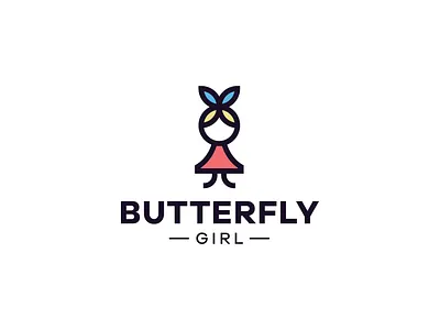 Butterfly Girl logo branding butterfly color design girl hair head logo logodesign logodesigner mark palette ribbon symbol tail