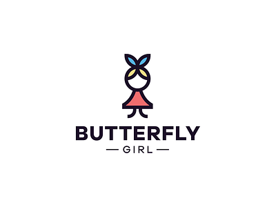 Butterfly Girl logo branding butterfly color design girl hair head logo logodesign logodesigner mark palette ribbon symbol tail