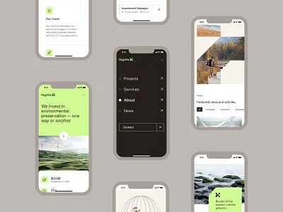 Hogrēne Responsive Website clean design eco finance green interaction interface investment menu minimal mobile product design responsive sustainability tech ui ux web website website designer