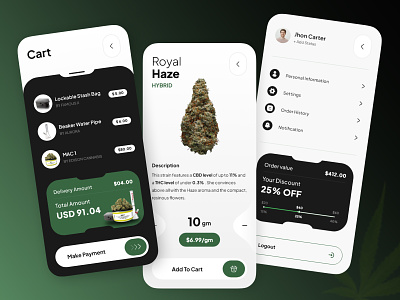 Cannabis E-Commerce App Design app app design cannabis cannabis packaging cbd concept design ecommerce app interface leaf marihuana marjuana shopping app store app thc ux weed