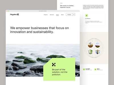 Hogrēne About Page about about page business business website clean corporate design figma green tech investment landing page minimal technology typography ui ux web website website design website designer