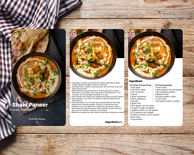 Daily UI 040 Recipe 040 3d 40 branding daily ui challenge design figma graphic design illustration indian food ingredients logo recipe recipe app shahi paneer ui ux vector