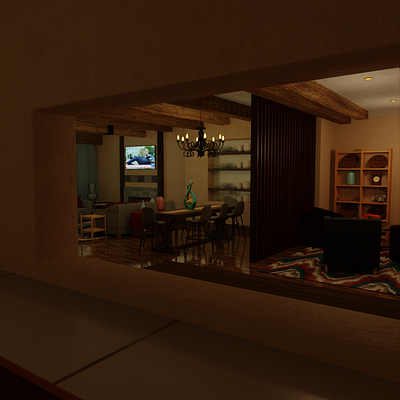 An interion living room and dining room made with blender. 3 3d 3d modelling blender interior lighting texturing
