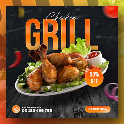 Grill-Fast-Food-Restaurant | Social Media Post template branding design graphic design logo motion graphics