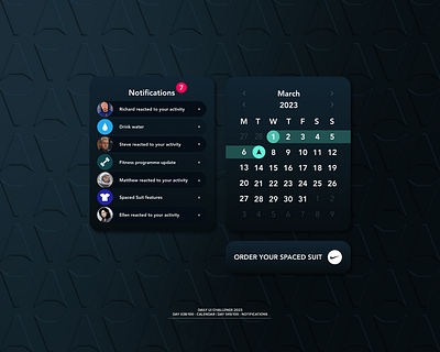 DailyUI X Spaced 038 - Calendar & 049 Notifications calendar challenge clean dailyui design event fitness graphic design icons jrdickie minimal notifications portfolio space spaced ui uidesign user interface water
