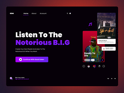 Good Listen Music Streaming Service App design landing page minimal typogaphy ui webdesign