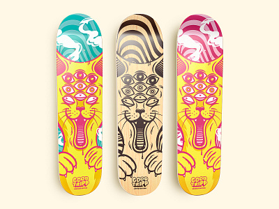 Good Tripp - All Editions 🛹 artwork branding cat cats character collectable deck design drawing graphic design illustration jeffrey dirkse logo psychedelic skate park skateboard skateboard deck skating trippy vector