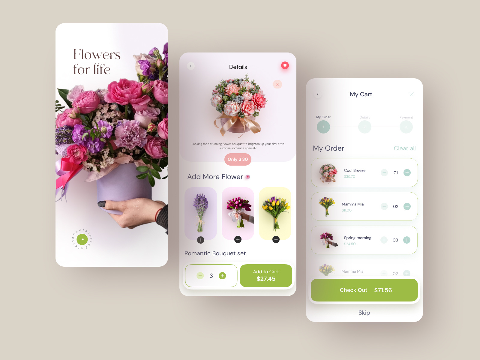Flower App Design android animation app application apps card ecommerce florist flower flowers ios mobile app mobile design mobile ui payment plant plants sell shop ui
