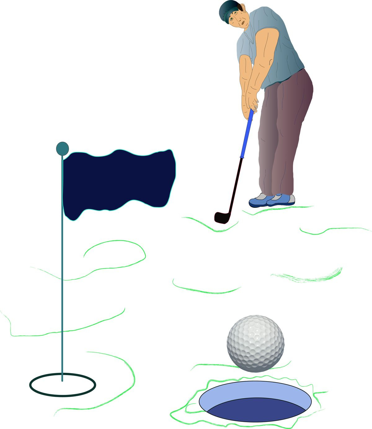 Golf lightning shot with professional golfer backpack cap cup glasses glove golf golf equipment golfer hole lawn net playground putter shirt shoes shorts socks sticks target wesam studio