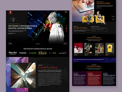 International Brand Website Design black colorful creative idea creativity dark theme design designer digital experience figma font family modern look products theme ui ux web