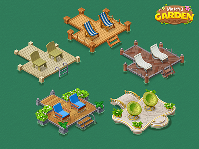 Assets for Match 3 Garden game 3d art assets blender casual chair deck game illustration mobile game styles