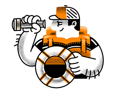 Boat Safety boating character clean design hat illustration lifejacket one color orange spot illustration water