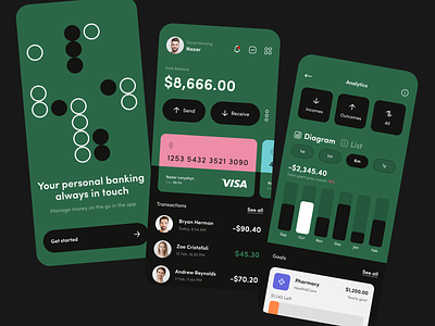 Flow Bank - Mobile App analytics app banking card design finance green lviv mobile money onlinebanking pink ui ui design ukraine ux