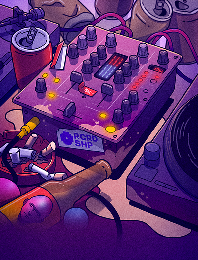 DJ mixer beer cable card cigar cigarette butt crypto deck dj dj mixer djmixer illustration illustrator lp mixer music nft party sek sekond turntable