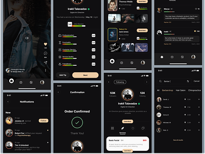 Social App Barber - UX/UI app app design application application design barber barber app clean dark ui instagram minimal minimalistic mobile app mobile design review service app social social app social network ui ux