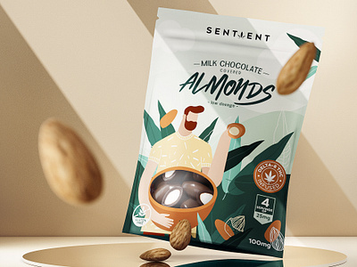 Sentient - packaging design 3d almonds artdirection brand cbd cinema4d colourful design graphic design illustration octane packaging standing pouch startup