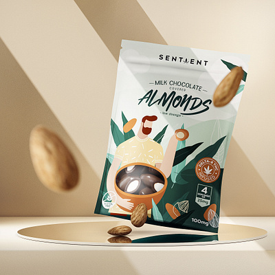 Sentient - packaging design 3d almonds artdirection brand cbd cinema4d colourful design graphic design illustration octane packaging standing pouch startup