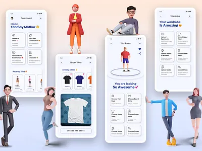 Virtual Wardrobe | App UI app design app ui clean clothes app concept design design dress app dress selection dressing app figma freelance graphic design hire modern ui ui design upload dress virtual reality virtual wardrobe wardrobe app