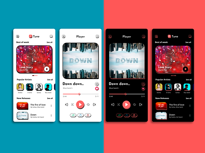 Music player-UI (Dark & Light) app branding design graphic design illustration logo typography ui ux vector