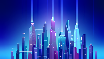 Glowing blue skyscapers 2d blue city city cyberpunk digital art explainer illustration motion graphics night skyscrapers towers video
