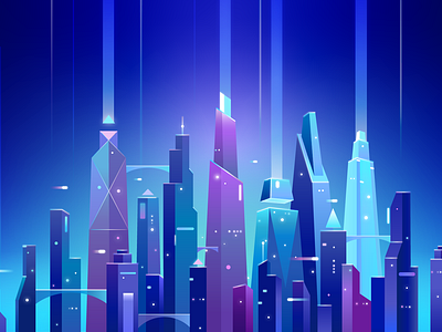 Glowing blue skyscapers 2d blue city city cyberpunk digital art explainer illustration motion graphics night skyscrapers towers video